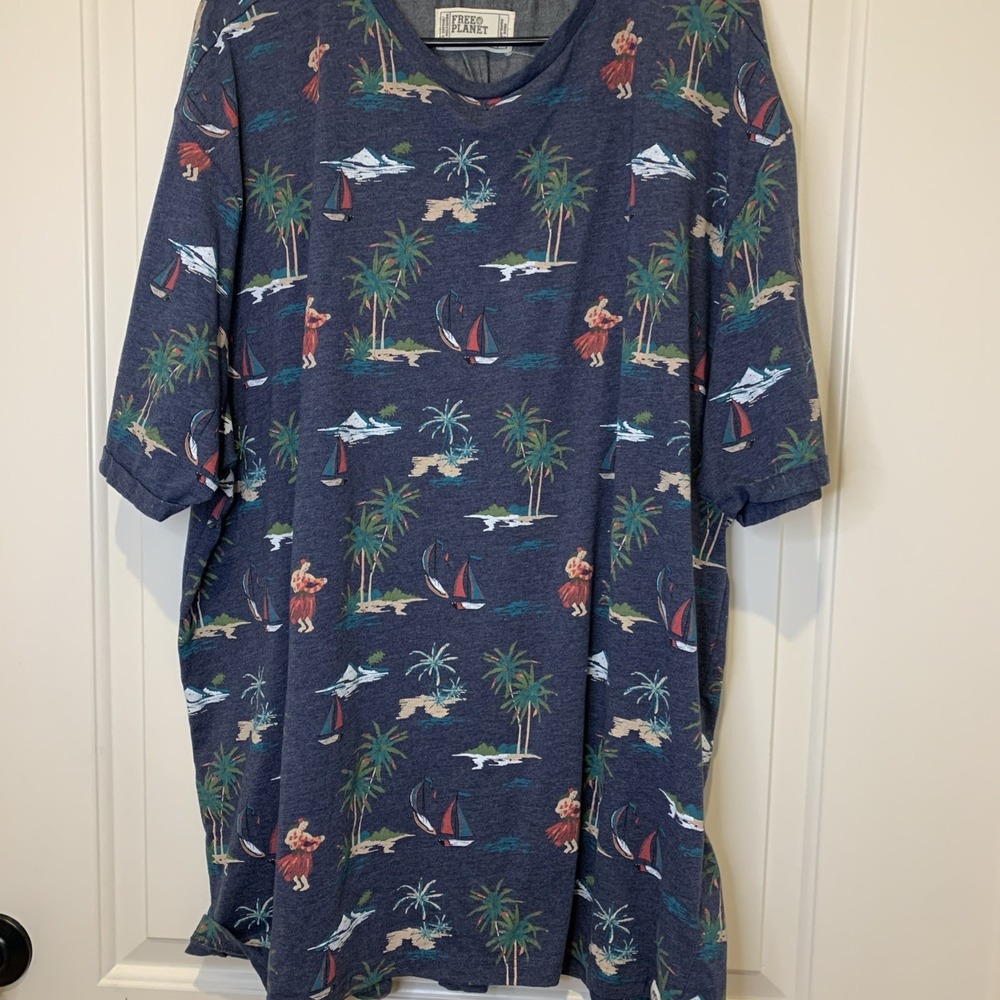 Free Planet Tropical Themed Aloha Shirt 3X‎ Blue